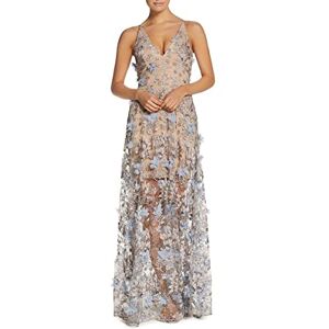 Dress the Population Women's Embellished Plunging Gown Sleeveless Long Dress, Mineral Blue Floral, M Dress the Population Women's Embellished Plunging Gown Sleeveless Long Dress, Mineral Blue Floral, M
