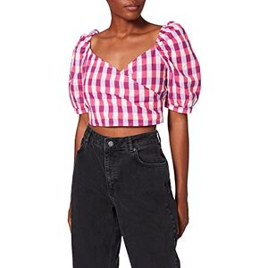 NA-KD Puff Sleeve Wrap Blouse, Pink Check, EU 40 NA-KD Puff Sleeve Wrap Blouse, Pink Check, EU 40