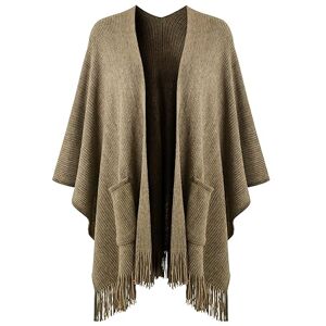 Ferand Women's Open Front Poncho Cape with Pockets Soft Knit Fringe Shawl Wrap, Khaki, One Size Ferand Women's Open Front Poncho Cape with Pockets Soft Knit Fringe Shawl Wrap, Khaki, One Size