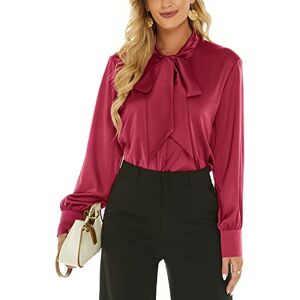ANNA&CHRIS Escalier Women's Silk Blouse Long Sleeve Bow Tie Neck Button Down Shirts Casual Office Work Blouse Tops, Wine Red, XL ANNA&CHRIS Escalier Women's Silk Blouse Long Sleeve Bow Tie Neck Button Down Shirts Casual Office Work Blouse Tops, Wine Red, XL