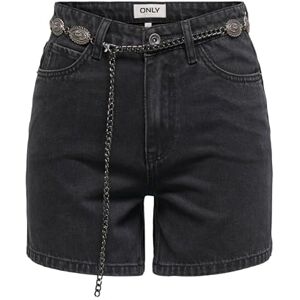 ONLY Onlvega Hw Western Belt DNM Shorts, Washed Black, XS ONLY Onlvega Hw Western Belt DNM Shorts, Washed Black, XS