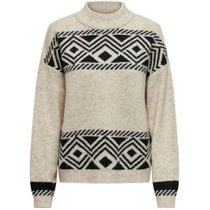 ONLY Women's Onlvictoria L/S Highneck Pullover KNT Knitted Jumper, Pumice Stone/Pattern:Black Jacquard, XL ONLY Women's Onlvictoria L/S Highneck Pullover KNT Knitted Jumper, Pumice Stone/Pattern:Black Jacquard, XL