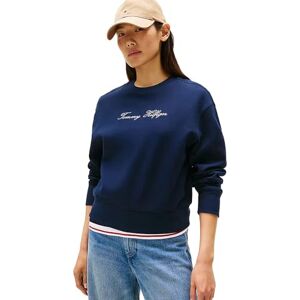 Tommy Hilfiger Women’s Round Neck Lurex Script Sweatshirt, Blue (Dark Night Navy), S Tommy Hilfiger Women’s Round Neck Lurex Script Sweatshirt, Blue (Dark Night Navy), S