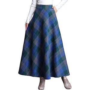 ebossy Women's Vintage High Waist Wool Blend Plaid A-Line Long Maxi Skirt with Pocket Blue Medium ebossy Women's Vintage High Waist Wool Blend Plaid A-Line Long Maxi Skirt with Pocket Blue Medium