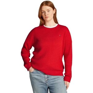 Tommy Hilfiger Women’s Cable Knit Round Neck Jumper, Red (Primary Red), 18 Tommy Hilfiger Women’s Cable Knit Round Neck Jumper, Red (Primary Red), 18