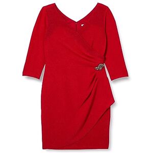 Gina Bacconi Short Shift Dress with Surplice Neckline, Cascade Ruffle Skirt and Embellishment at Hip, Red, 18 Gina Bacconi Short Shift Dress with Surplice Neckline, Cascade Ruffle Skirt and Embellishment at Hip, Red, 18