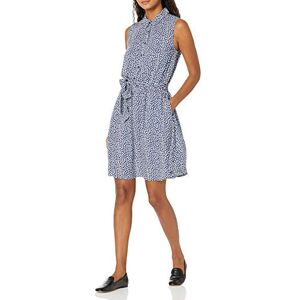 Amazon Essentials Women's Relaxed Fit Casual Sleeveless V-Neck Swing Shirt Dress, Blue White Petal, S Amazon Essentials Women's Relaxed Fit Casual Sleeveless V-Neck Swing Shirt Dress, Blue White Petal, S