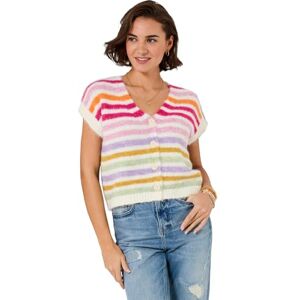 Joe Browns Women's Stripe V Neck Sleeveless Cardigan, Regular, Cream, UK 10 Joe Browns Women's Stripe V Neck Sleeveless Cardigan, Regular, Cream, UK 10