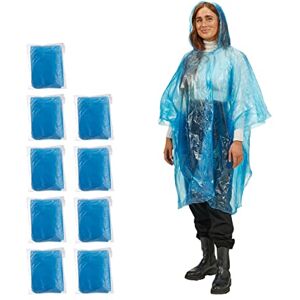 Relaxdays Rain Poncho Set of 10, With Hood, Single-Use Raincoat for Adults, Unisex Rain Protection Cape, PE, Blue Relaxdays Rain Poncho Set of 10, With Hood, Single-Use Raincoat for Adults, Unisex Rain Protection Cape, PE, Blue