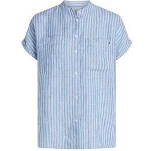 Tommy Hilfiger Women’s Short Sleeve Collarless Linen Blouse, Blue (Multiple STP/Blue Spell), 14 Tommy Hilfiger Women’s Short Sleeve Collarless Linen Blouse, Blue (Multiple STP/Blue Spell), 14