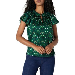 Amazon Essentials Women's Relaxed-Fit Cotton Sateen Flutter Sleeve Blouse, Dark Green Green Birds, XS Amazon Essentials Women's Relaxed-Fit Cotton Sateen Flutter Sleeve Blouse, Dark Green Green Birds, XS
