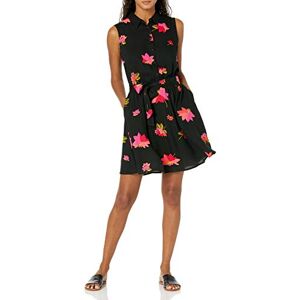 Amazon Essentials Women's Relaxed Fit Casual Sleeveless V-Neck Swing Shirt Dress, Black Pink Flowers, XL Amazon Essentials Women's Relaxed Fit Casual Sleeveless V-Neck Swing Shirt Dress, Black Pink Flowers, XL
