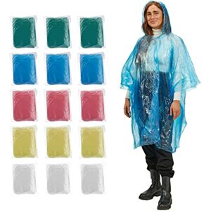Relaxdays Disposable Rain Poncho, Set of 15, Raincoat with Hood, 5 Colours, Unisex, Multicoloured Relaxdays Disposable Rain Poncho, Set of 15, Raincoat with Hood, 5 Colours, Unisex, Multicoloured