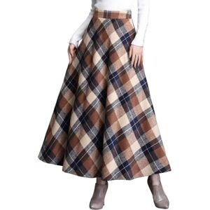 ebossy Women's Vintage High Waist Wool Blend Plaid A-Line Long Maxi Skirt with Pocket Beige Medium ebossy Women's Vintage High Waist Wool Blend Plaid A-Line Long Maxi Skirt with Pocket Beige Medium