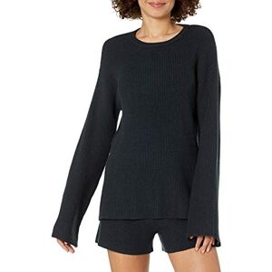 The Drop Alice Crewneck Back-Slit Ribbed Pullover Sweater, Black, S The Drop Alice Crewneck Back-Slit Ribbed Pullover Sweater, Black, S