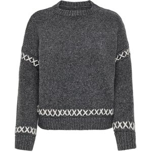 ONLY Women's Onlamanda Life LS O-Neck Detail CC KNT Knitted Jumper, Dark Grey Melange/Detail:Cloud Dancer, S ONLY Women's Onlamanda Life LS O-Neck Detail CC KNT Knitted Jumper, Dark Grey Melange/Detail:Cloud Dancer, S