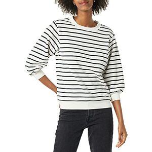 Amazon Essentials Women's French Terry Fleece Crewneck Sweatshirt with Sleeve Detail, Black White Stripes, M Amazon Essentials Women's French Terry Fleece Crewneck Sweatshirt with Sleeve Detail, Black White Stripes, M
