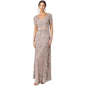 Maya Deluxe Women's Maxi Womens Ladies Embellished Sequin Long Short Sleeve V Neck High Empire Waist Cut Shiny P Bridesmaid Dress, Taupe Blush, 12 UK Maya Deluxe Women's Maxi Womens Ladies Embellished Sequin Long Short Sleeve V Neck High Empire Waist Cut Shiny P Bridesmaid Dress, Taupe Blush, 12 UK
