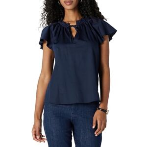 Amazon Essentials Women's Relaxed-Fit Cotton Sateen Flutter Sleeve Blouse, Navy, M Amazon Essentials Women's Relaxed-Fit Cotton Sateen Flutter Sleeve Blouse, Navy, M