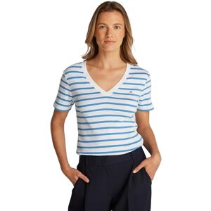 Tommy Hilfiger Women’s Short Sleeve T-Shirt New Slim Cody V-Neck, Multicolor (Ecru/Blue Spell STP), XS Tommy Hilfiger Women’s Short Sleeve T-Shirt New Slim Cody V-Neck, Multicolor (Ecru/Blue Spell STP), XS