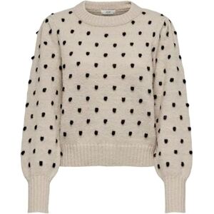 JDY Women's sigrid Life L/S On Puff Pull KNT Noos Knitted Jumper, Cement/Detail: w. Black dots, M JDY Women's sigrid Life L/S On Puff Pull KNT Noos Knitted Jumper, Cement/Detail: w. Black dots, M