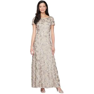 Alex Evenings Women's Long A-Line Rosette Dress Special Occasion, Champagne, 14 Petite Alex Evenings Women's Long A-Line Rosette Dress Special Occasion, Champagne, 14 Petite