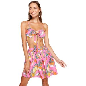 Trendyol Woman Tropical Woven Blouse-Skirt Two-Piece Set,Pink-Multicolor,38 Trendyol Woman Tropical Woven Blouse-Skirt Two-Piece Set,Pink-Multicolor,38