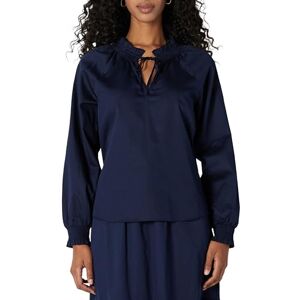 Amazon Essentials Women's Relaxed-Fit Ruffle-Neck Cotton Sateen Long-Sleeve Blouse (Skirt Sold Separately), Navy, M Amazon Essentials Women's Relaxed-Fit Ruffle-Neck Cotton Sateen Long-Sleeve Blouse (Skirt Sold Separately), Navy, M