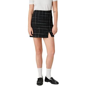 Koton Women's Tweed Mini Skirt Slit Detail Skirt, Black Check (9C9), Koton Women's Tweed Mini Skirt Slit Detail Skirt, Black Check (9C9),