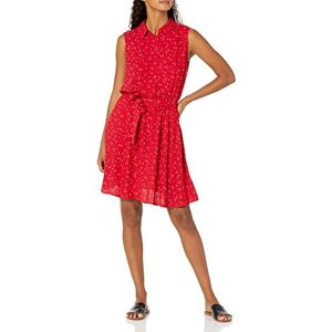 Amazon Essentials Women's Relaxed Fit Casual Sleeveless V-Neck Swing Shirt Dress, Red Leafy Floral, XL Amazon Essentials Women's Relaxed Fit Casual Sleeveless V-Neck Swing Shirt Dress, Red Leafy Floral, XL
