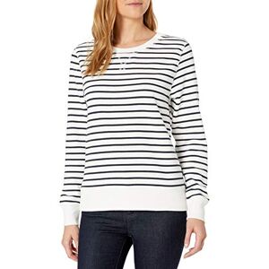 Amazon Essentials Women's Fleece Crewneck Pullover Sweatshirt (Available in Plus Size), Navy White Horizontal Stripes, S Amazon Essentials Women's Fleece Crewneck Pullover Sweatshirt (Available in Plus Size), Navy White Horizontal Stripes, S