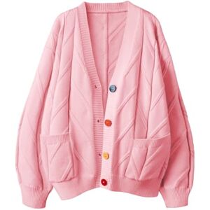 ebossy Women's Long-Sleeved Open Front Cable Knit Cardigan V-Neck Sweater Button Down, Wool Blend Embroidery Cardigan, Z-Pink, XL ebossy Women's Long-Sleeved Open Front Cable Knit Cardigan V-Neck Sweater Button Down, Wool Blend Embroidery Cardigan, Z-Pink, XL