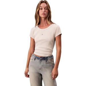 Calvin Klein Jeans Women's A- Woven Label 2X2 Rib Baby TEE LV047C200G Tees, Grey (Vanilla Heather), XS Calvin Klein Jeans Women's A- Woven Label 2X2 Rib Baby TEE LV047C200G Tees, Grey (Vanilla Heather), XS