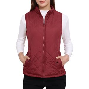 Allegra K Women's Gilet Jacket Stand Collar Lightweight Quilted Zip Vest Wine Red 16 / Large Allegra K Women's Gilet Jacket Stand Collar Lightweight Quilted Zip Vest Wine Red 16 / Large