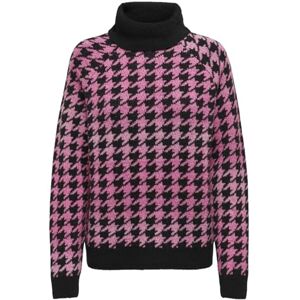 ONLY Women's Onlberta Ls Jq Rollneck KNT Knitted Jumper, Black/Pattern:Fushsia Purple/Azelea Pink, S ONLY Women's Onlberta Ls Jq Rollneck KNT Knitted Jumper, Black/Pattern:Fushsia Purple/Azelea Pink, S