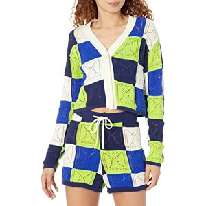 The Drop Women's Lee Crochet Cardigan, Navy/Lime, XL The Drop Women's Lee Crochet Cardigan, Navy/Lime, XL