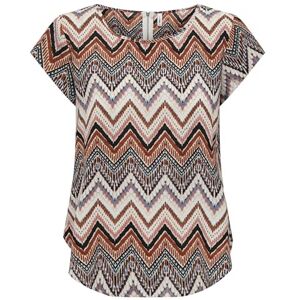 ONLY ONLVIC Women's Plain Short Sleeve Blouse Basic Crew Neck Blouses T-Shirt Blouse Top, Cloud Dancer/AOP: Arabian Zigzag, 10 ONLY ONLVIC Women's Plain Short Sleeve Blouse Basic Crew Neck Blouses T-Shirt Blouse Top, Cloud Dancer/AOP: Arabian Zigzag, 10