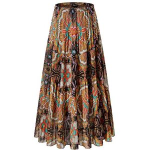 NASHALYLY Women's Chiffon Elastic High Waist Pleated A-Line Flared Maxi Skirts, Flower-205, Large NASHALYLY Women's Chiffon Elastic High Waist Pleated A-Line Flared Maxi Skirts, Flower-205, Large