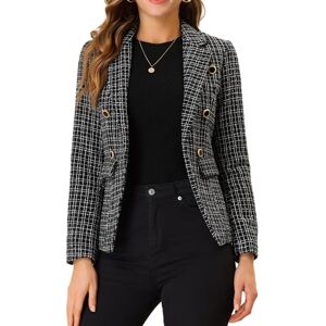 Allegra K Women's Tweed Jacket Plaid Blazer Long Sleeve Elegant Work Open Front Tweed Blazer Jackets, Black Sparkly, L Allegra K Women's Tweed Jacket Plaid Blazer Long Sleeve Elegant Work Open Front Tweed Blazer Jackets, Black Sparkly, L