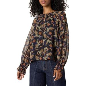 The Drop Piper Tie Front Feminine Blouse, Black Soft Paisley, S The Drop Piper Tie Front Feminine Blouse, Black Soft Paisley, S