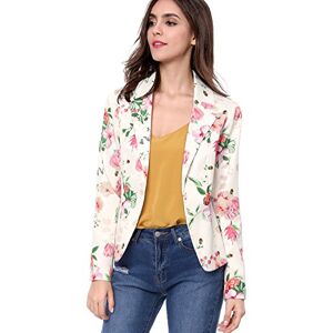 Allegra K Women's Suit Suede Blazers Notch Lapel Open-Front Allover Printed Blazers Jackets for Women White-Floral 12 Allegra K Women's Suit Suede Blazers Notch Lapel Open-Front Allover Printed Blazers Jackets for Women White-Floral 12