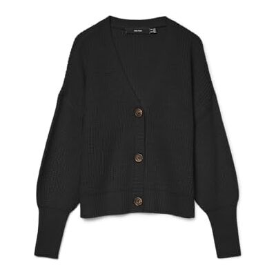 VERO MODA Women's VMLEA LS V-Neck Cuff Cardigan NOOS Cardigan Sweater, Black, S VERO MODA Women's VMLEA LS V-Neck Cuff Cardigan NOOS Cardigan Sweater, Black, S