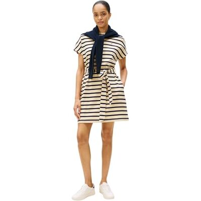 Tommy Hilfiger Women's Gold Button Jersey Dress with Belt, Multicolor (Country Ivory/Dark Night Navy STP), L Tommy Hilfiger Women's Gold Button Jersey Dress with Belt, Multicolor (Country Ivory/Dark Night Navy STP), L