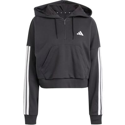 adidas Women's ESSENTIALS 3-STRIPES FRENCH TERRY QUARTER-ZIP HOODIE, black/white, L adidas Women's ESSENTIALS 3-STRIPES FRENCH TERRY QUARTER-ZIP HOODIE, black/white, L