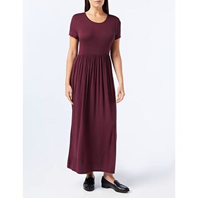 Amazon Essentials Women's Fit and Flare Short Sleeve Waisted Maxi Dress (Available in Plus Size), Burgundy, XS Amazon Essentials Women's Fit and Flare Short Sleeve Waisted Maxi Dress (Available in Plus Size), Burgundy, XS