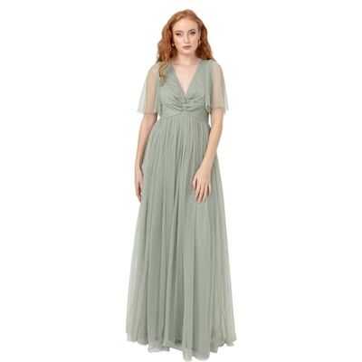 Anaya with Love Women's Women's Maxi Dress Ladies Short Flutter Sleeve V-Neck Twist Front Empire A-line Tulle Bridesmaid Wedding Guest Prom Dress (Pack of 1) Anaya with Love Women's Women's Maxi Dress Ladies Short Flutter Sleeve V-Neck Twist Front Empire A-line Tulle Bridesmaid Wedding Guest Prom Dress (Pack of 1)
