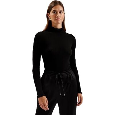 Ted Baker Womens Wmk-janittt-Rib Funnel Neck Frill Jumper Sweater, Black, 16 UK Ted Baker Womens Wmk-janittt-Rib Funnel Neck Frill Jumper Sweater, Black, 16 UK