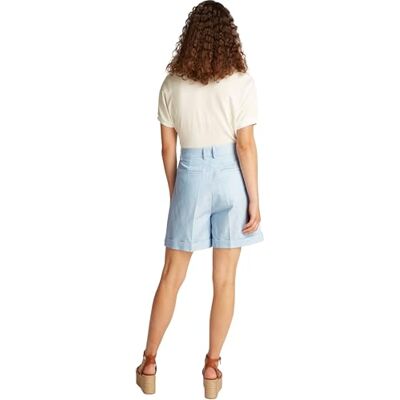 Tommy Hilfiger Women's Pleated High Waist Linen Mix Shorts, Blue (Breezy Blue), 8 Tommy Hilfiger Women's Pleated High Waist Linen Mix Shorts, Blue (Breezy Blue), 8