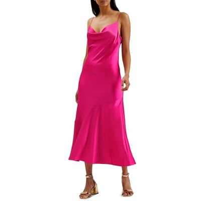 Ted Baker London tunca-Satin Cowl Neck Evening midi Dress, BRT-Pink Ted Baker London tunca-Satin Cowl Neck Evening midi Dress, BRT-Pink