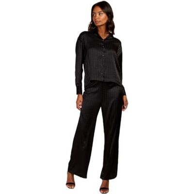 Little Mistress Black Satin Houndstooth Trousers, 14 Little Mistress Black Satin Houndstooth Trousers, 14